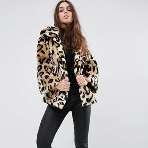 ASOS Swing Coat in Leopard Faux Fur